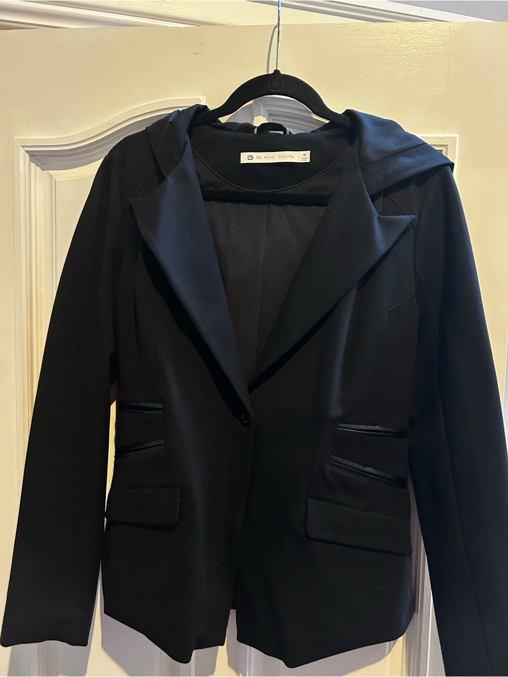 blanc noir Black Hooded Blazer Jacket